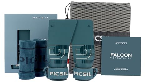 PICSIL - Maniques Falcon, Grips Professionnels avec Magnésie, avec Étui et Protège-Poignets Inclus, pour Cross Training, Calisthenics, Musculation, Fitness (Aqua, G+)
