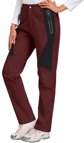 PASUDA Pantalones Trekking Mujer Invierno Impermeables Montaña Senderismo Termico Pantalon Nieve Ski Esquí Polar Forrado Aire Libre Pantalón de Trabajo Escalada Softshell(Burdeos,XXL)