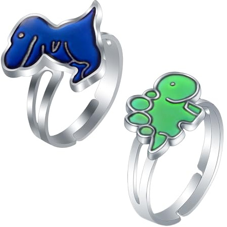 2 anelli dinosauro mutevoli, cambiamento di colore, sensazione emotiva, temperatura, anello per dito, regolabile, animale, gioiello divertente, anello per feste, idea regalo di compleanno per ragazzi