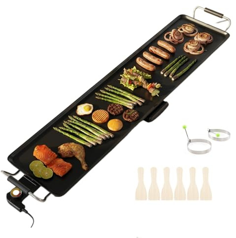 Costzon 35.5 Electric Griddle, 1400W Nonstick Extra Large Griddle, Long Table Top Grill w/5-Level Temp & Drip Tray, Indoor Outdoor Cooking Plates Teppanyaki Grill for Pancake, BBQ, Camping Gatherings
