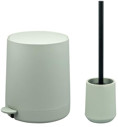 eluno badrumsset TESERO med mjuk touch yta, badrumstillbehör set 2 delar. bestående av 1 x kosmetisk behållare, 4 liter och 1 x toalettdekor, perfekt för badrum och gästtoalett av plast (salvia)