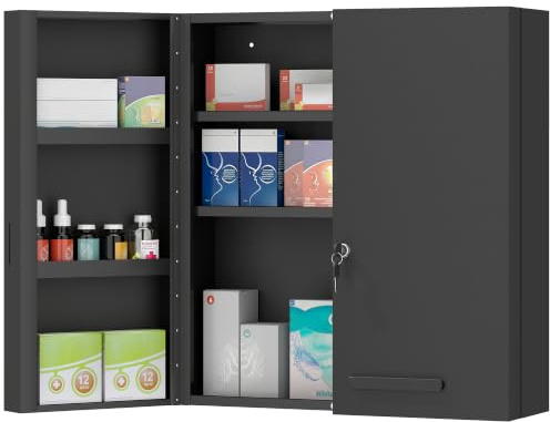 kleankin Armoire à Pharmacie Verrouillable 2 Portes 55x18x60cm Noir