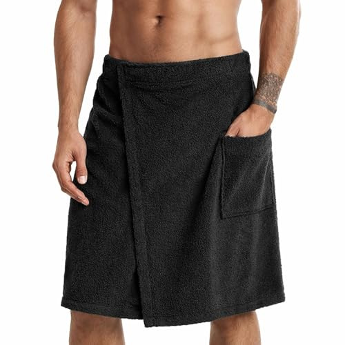 OhebEsx Saunakilt Herren, Sauna Kilt Männer, Saunahandtuch, Saunakilt, 60 X 150 cm, Baumwolle, Komfortabel Atmbar, Feuchtigkeitsabsaugung, Schwitz, Elastisch, Frei Einstellbar (schwarz)