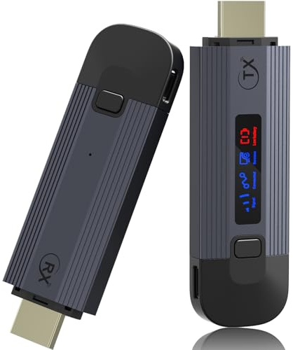 VOVIPO Transmetteur et récepteur HDMI sans Fil 4K, Plug & Play Extenseur sans Fil Portable Boîtier en métal avec écran LED émetteur et récepteur sans Fil,Noir
