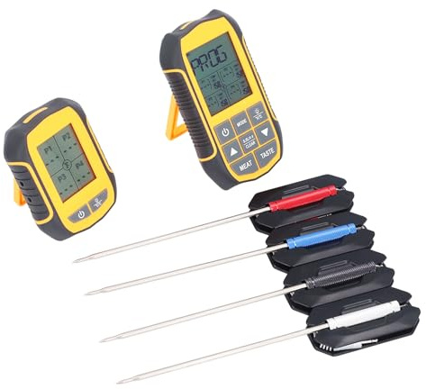 SUPYINI Trådlös grilltermometer, digital ABS-kokningstermometer med bakgrundsbelysning och 4 matproder för ugnssmokergrill, nedräkningstimer