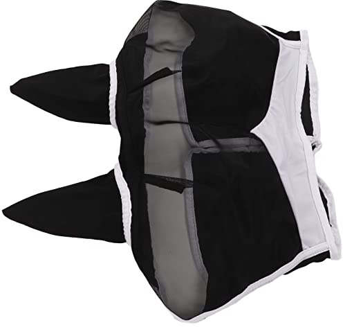 Hidyliu Masque Anti-Mouches en avec Oreilles pour Protection Contre Les Moustiques et Défense UV, Matériau Respirant pour Chevaux 1 unité (S)