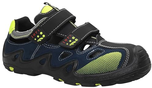 JORI Sicherheitsschuhe Harvey Easy S1P, Damen und Herren, Leder/Textil, Kunststoffkappe (Leichter als Stahlkappe), leicht, sportlich 36, Schwarz-Blau-Gelb