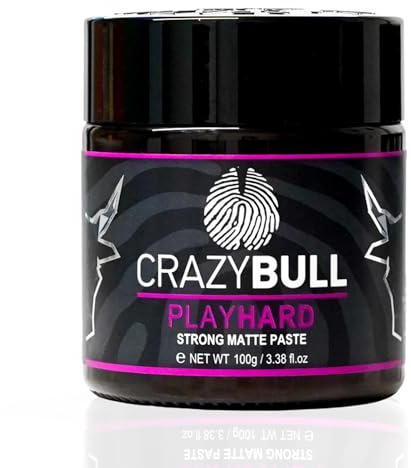 Crazy Bull Hair Paste Play Hard - Defining & Finishing Hair Styling Texturiser & Volumiser - Ultra-Strong Hold Hair Product for Men & Women - Natural Matte Finish, No Shine, Water Soluble, Vegan﻿﻿