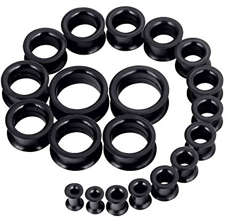 Longbeauty 20er Set/10 Paar Hart Silikon Tunnel Set Dehnungsset Ohr Piercing Schmuck Schwarz