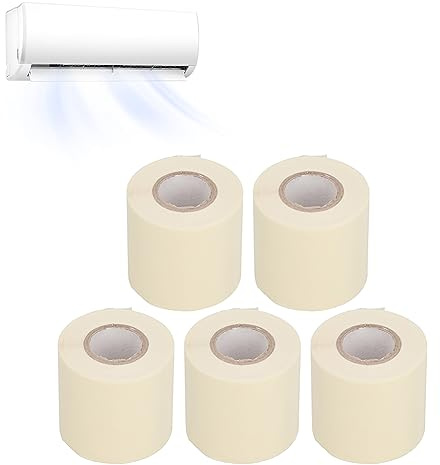 Tissting Cinta De Sellado De Conductos De 5 Piezas, Tubo De Cobre Para Aire Acondicionado, Cinta De Aislamiento Para Aire Acondicionado De PVC, Cinta Resistente A La TraccióN Con 60 mm De Ancho(Crema)