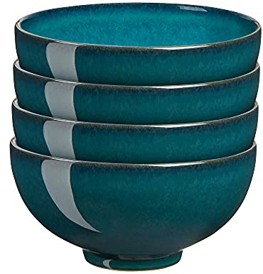 Denby - Greenwich Rice Bowls Set of 4 - Dishwasher Microwave Safe Crockery 480ml, 13cm - Green Glazed Ceramic Stoneware Tableware - Chip & Crack Resistant Soup Bowls