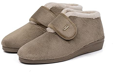 CoboFamily Botines Casa Mujer Invierno, Zapatillas Casa Cómodas, Botas Paño Cuña, Suela Caucho Made IN Spain (39,295Ceniza)