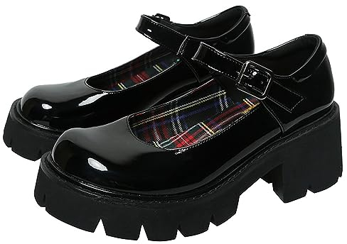 Frauen klobige Plattform Mary Jane Schuhe Retro Schnallenriemen runde Zehen Wohnungen Flacher Mund japanische süße Lolita Prinzessin Schuhe