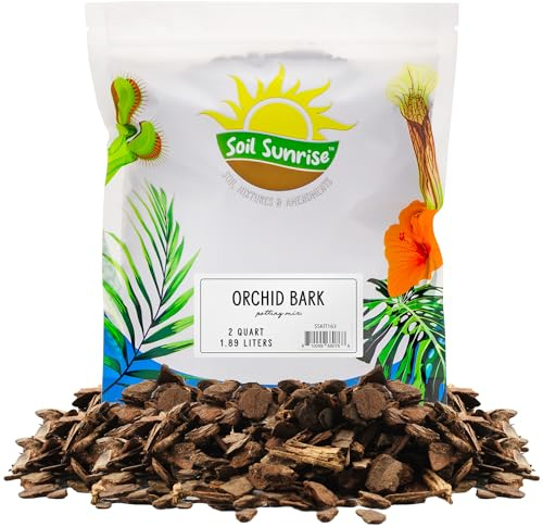 Soil Sunrise 100% Organic Orchid Potting Bark (2 Quarts) All-Natural USA-Sourced Pine Bark Orchid Mix Additive
