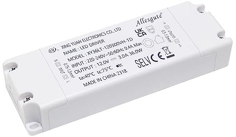 LED Transformer 36W, 240V to 12V 3A LED Driver Constant Voltage Power Supply for 12 V Strip Lights Display MR16 MR11 G4 Bulbs, 1Pack
