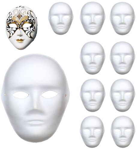 Vueinrg 10 Pezzi Maschere da Decorare - Maschere Bianca per Carnevale, Teatro e Cosplay, Verniciabili per Halloween Party