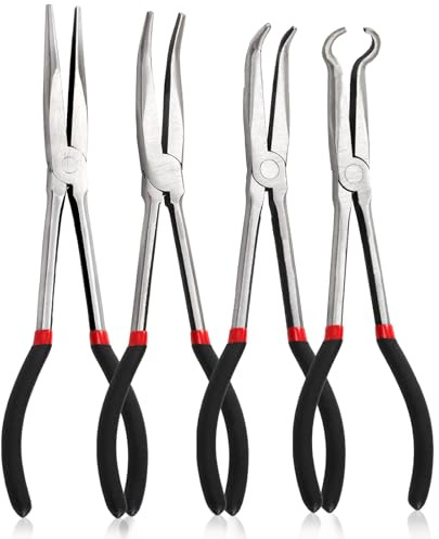 ZOOFOX 4-Style Long Needle Nose Pliers Set, 11'' Extra Long Reach, Carbon Steel, Ergonomic Handles, Heavy Duty, Versatile
