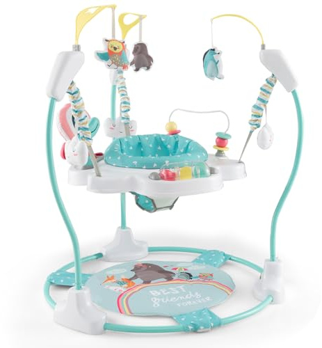 GYMAX Baby Jumperoo Activity Center, Baby Jumpers with 3 Adjustable Heights, Seat Cushion, Foot Pad, Developmental Toys, Music, Lights & Sounds, Toddler Bouncer for 6 Months+ (Blue)