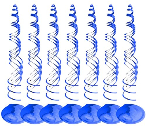 ZYKORT 42 pezzi decorazione a spirale, decorazione a spirale blu, nastri di compleanno, appendiabiti da soffitto a doppia spirale in foglio di alluminio, per compleanni, matrimoni decorazioni