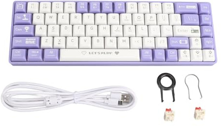 Kabelanslutet Tangentbord, 68 Nycklar Hot Swappable Röd Switch USB Mekaniskt Tangentbord Dynamisk Bakgrundsbelysning Speltangentbord för Typ C-enheter (Lila och vit)