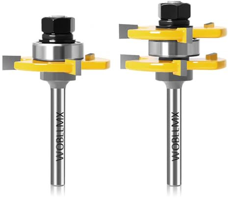 WOBLLMX Juego de 2 ranuras y lengua y ranura, vástago de 6 mm, 3 dientes ajustables, juego de fresa para carpintería, fresado de madera, herramienta de corte de madera