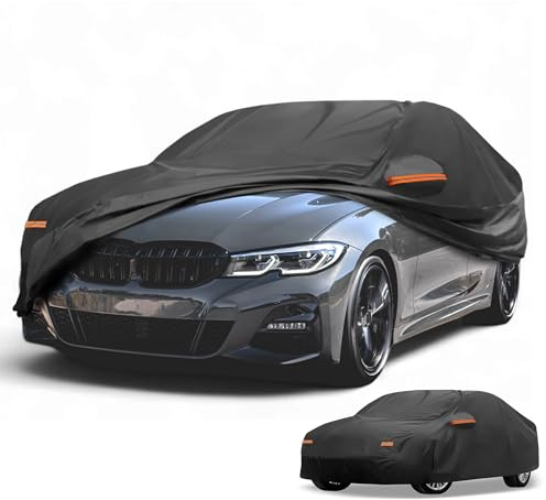 Partuto Funda de Coche Impermeable para Todo Clima Protección Solar y contra la Lluvia para BMW Serie 3 2016-2024 210D-PU Negro con Franjas Reflectantes