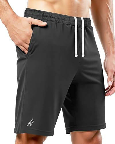 NY Threads Pantalones Cortos Hombre Deporte – Secado Rápido, Corte Holgado, Ligeros, para Correr, Entrenar Y Gimnasio, con Bolsillos, Gris, M