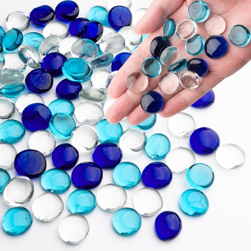 Meschett 440g Ciottoli di Vetro, Vetro Traslucido di Pietre Colorate Decorative, Pietre per Acquario, Pietre Decorative per Vasi, Vetro Sassi per Acquario, Blu Misto