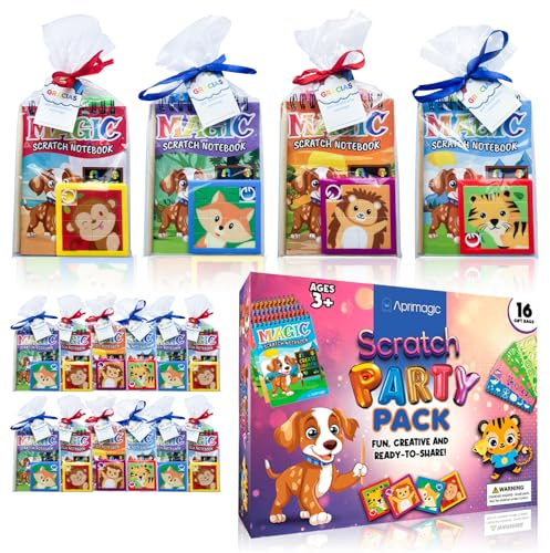 Aprimagic Pack 16 Libretas Scratch, Puzzles y Bolsas de Regalo - Regalos Cumpleaños Niños Colegio - Bolsitas Cumpleaños Infantiles - Detalles Cumpleaños Niños (16)