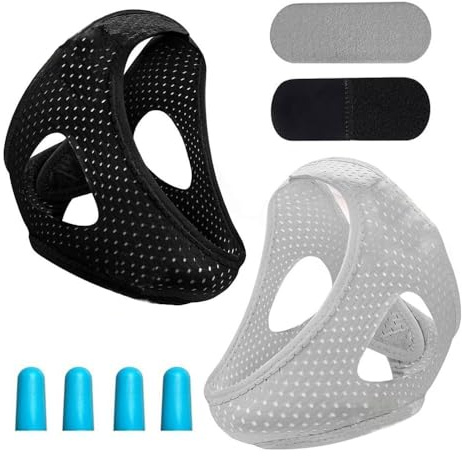 XFSRG Anti-snarkning hakrem set anti-snoring chin strap med anti-snark band förlängning med 2 par öronproppar snarkning lösning andningsaktiv reducering snore relief