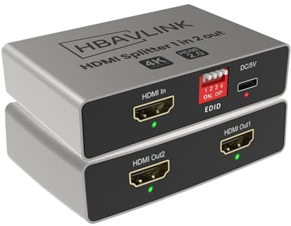 HBAVLINK HDMI Splitter 1 in 2 Out 4K 60Hz - EDID Clone, HDCP2.2, HDR, Dolby Atmos, Dolby Vision - Compatible with Firestick 4k Max, PS3/PS5 & Elgato HD60s/x/Pro, Apple TV 4K, Retrotink, Roku Stick