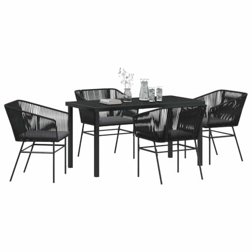 vidaXL Juego de 2 Sillas de Jardín con Cojines Negros de Ratan Sintético, Sillas de Comedor con Estructura de Acero, Sillones Modernos para Patio, Terraza, Balcón, Conjunto de Muebles y Mesa Rectang
