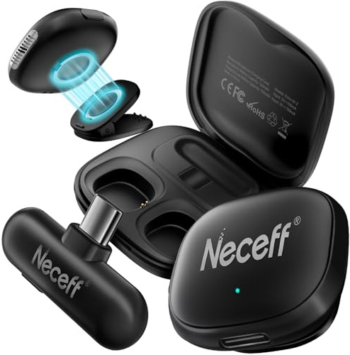 Neceff USB-C Wireless Lavalier Mikrofon für iPhone 15/16/17 & Android -Type-C Smartphones, Kabelloses Mini-Ansteckmikrofon mit 48kHz/24Bit, Plug-and-Play, 32h Akku, KI-Rauschunterdrückung für Vlogging