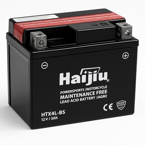 Haijiu HTX4L-BS - Batería AGM 12V para Moto - Libre de Mantenimiento, Alta Durabilidad