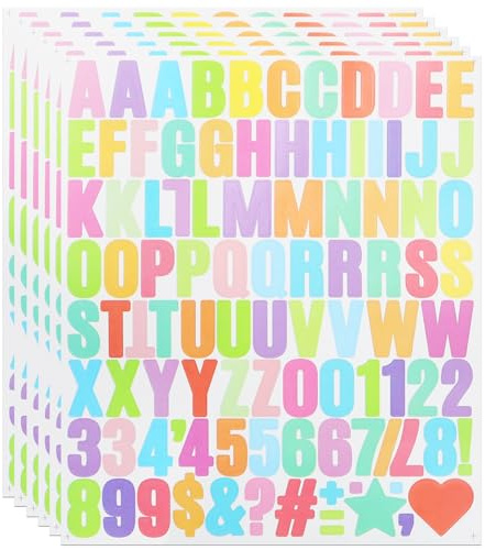YJKEAI 1 Inch Small Vinyl Letters Number Stickers, 588 Pieces Self Adhesive Alphabet Sticker for Water Bottle, Notebook Decor, Scrapbook - Candy Colour