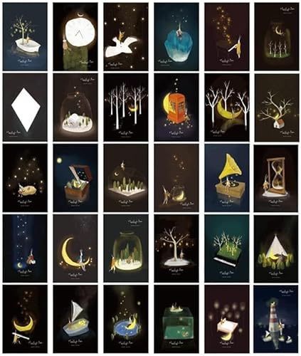 ZRUEWOT Cartoline 30 pezzi, luci al buio, biglietti di ringraziamento, libro degli ospiti, set di cartoline per viaggi e poster