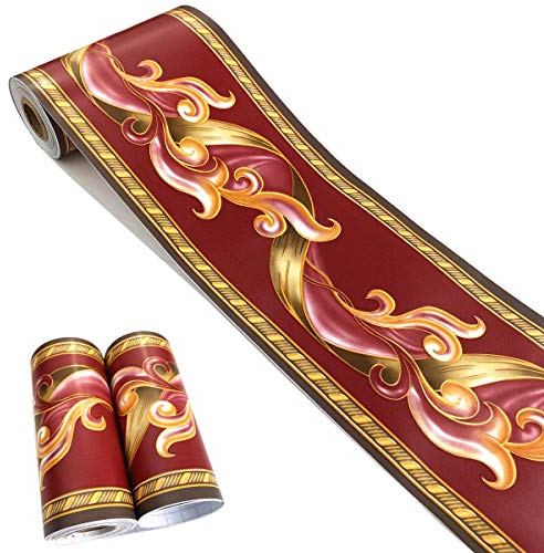 generies brand MESOAR - Carta da parati autoadesiva vintage con motivo floreale, colore rosso, bordo decorativo per soffitto, cucina, bagno, camera da letto, bordo 10 cm x 10 m