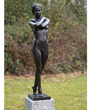 IDYL Bronze-Skulptur Nackte Frau stehend | 117x28x33 cm | Klassische Bronze-Figur handgefertigt | Gartenskulptur oder Wohnbereich-Teich-Dekoration | Hochwertiges Kunsthandwerk | Wetterfest