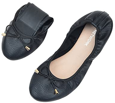 ERLINGO Zapatos de ballet plegables para mujer, con lazo, enrollables, antideslizantes, plegables, para bodas y fiestas, Black, 36.5 EU