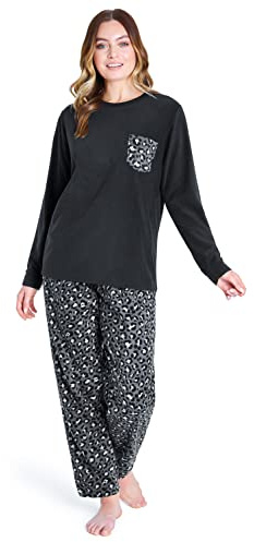 CityComfort Pigiama Donna Invernale Pile a Manica Lunga Pigiamone Felpato Due Pezzi (L, Leopardato)