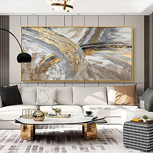 Jianghu Art Vintage Cuadros Dipinto Murale Grandi Dimensioni Astratta Arte Dorata Immagini A Parete Per Soggiorno Tela Dipinto Decorazioni Per La Casa Poster 70x140cm/(28x55inch) Con Cornice
