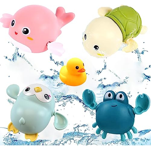 KWHSUN4 Badespielzeug Baby ab 1 2 3 Jahr,5 teiliges Wasserspielzeug Kinder,Aufzieh Schwimmbad Badewanne Bad Spielzeug,adewannenspielzeug zum Kinderbaden Geeignet