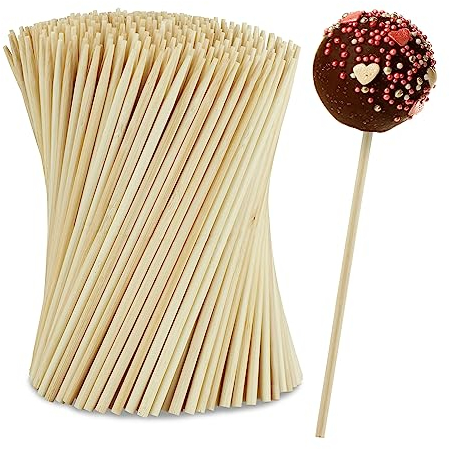 Relaxdays Cake Pop Stiele, 250 Stück, 15 cm lang, Lollipop Sticks aus Bambus, Popcake Stäbchen, Kuchen am Stiel, Natur