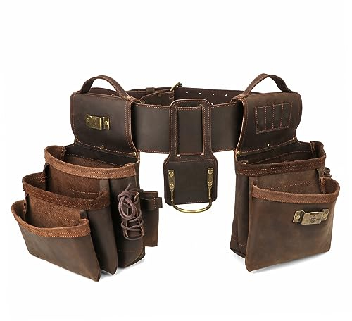 TOURBON Genuine Leather Apron Tool Belt Heavy Duty Carpenters Tool Pouch Construction Builders Bag Hammer Loop