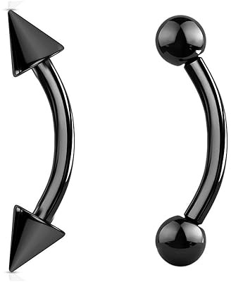 Jewel Barrel 2pc Curved Barbells Eyebrow Bars Daith Rook Helix Ear Body Piercing Jewellery 16G (1.2mm) with 6| 8 |10 | 12mm Length and 3mm Ball & Cone Ends Pair (Black, 6)