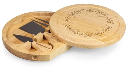 PICNIC TIME Lord of the Rings Brie Cheese Board and Knife Set Charcuterie Cutting Board with Swivel Tool Storage One Ring Design, (Parawood)