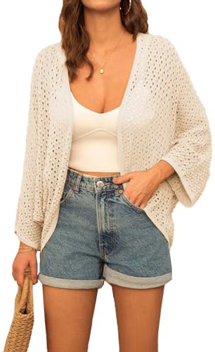 Cardigan da Donna Cardigan da Donna Estate manica 3/4 apertura frontale cardigan causali allentati per le vacanze albicocca chiaro XXL
