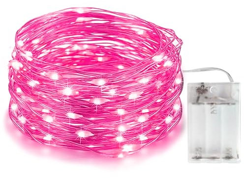 Catena luminosa a LED rosa, Luci a corda impermeabili, Alimentato a batteria 3AA, 33Ft 100 LED luci a corda d'argento, Per la decorazione regalo, Matrimonio, Camera, Decorazione domestica, Rosa