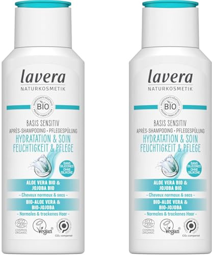 lavera basis sensitiv Après-Shampooing Hydratation & Soin - sans silicone - Hydratation intense & soin douceur - vegan - cosmétiques naturels - 200 ml (Lot de 2)