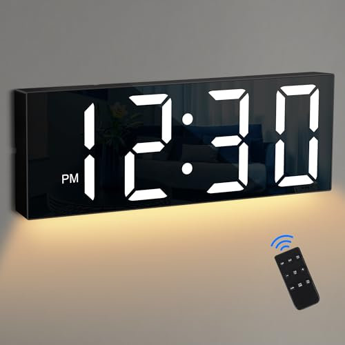 Sukeen Night Light Wall Clock Digital Clock,11.81” Large Digital Wall Clock with Remote Control/Large Display/8 Colors/Adjustable Dimmer, Black Clock Wall for Bedroom,Living Room,School,Office,Garage